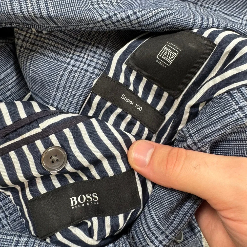 Hugo Boss Men 44R Blue Glen Plaid Super 100 Virgin Wool Sport Coat Blazer Turkey